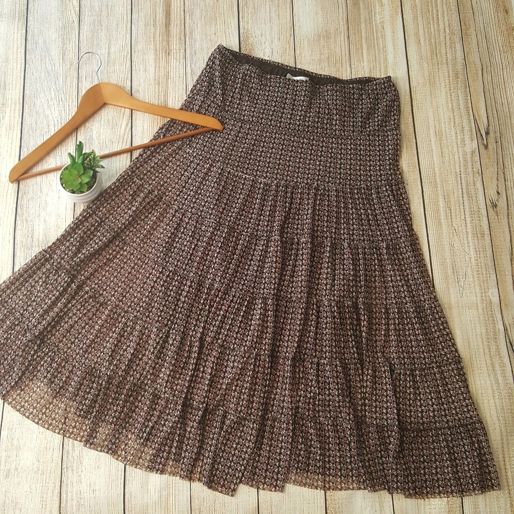 Sophie Max Long Brown Pink Tiered Skirt Modest